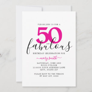 Invitación Cumpleaños número 50 rosa blanco y fabuloso