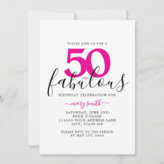 Invitación Cumpleaños número 50 rosa blanco y fabuloso