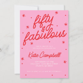 Invitación Cumpleaños número 50 Rosa Rojo Cincuenta y Fabulos