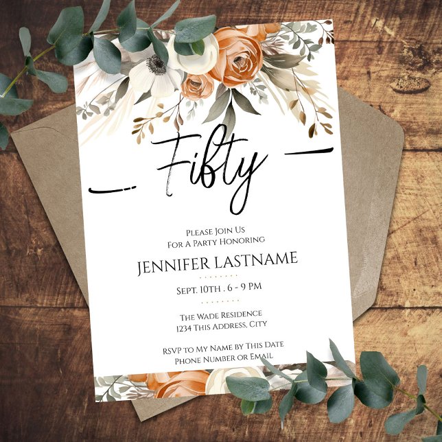 Invitación Cumpleaños número 50 Rustico Floral Otoño  (Subido por el creador)