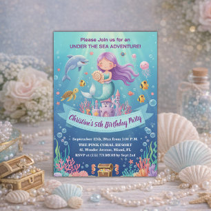 Invitación Cumpleaños número 5 de la Sirena Morada Bajo el Ma