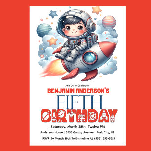 Invitación Cumpleaños número 5 del Niño Astronauta Cohete
