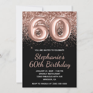 Invitación Cumpleaños número 60 Brillante Rosa Dorado Glitter