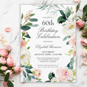 Invitación Cumpleaños número 60 Fiesta floral Rosa Rubor Feme