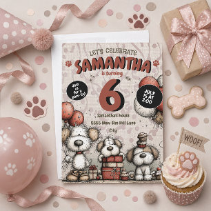 Invitación Cumpleaños número 6 de la chica del perrito rústic