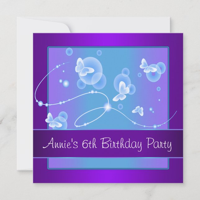 Invitación Cumpleaños número 6 de Purple Butterfly (Anverso)