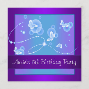 Invitación Cumpleaños número 6 de Purple Butterfly