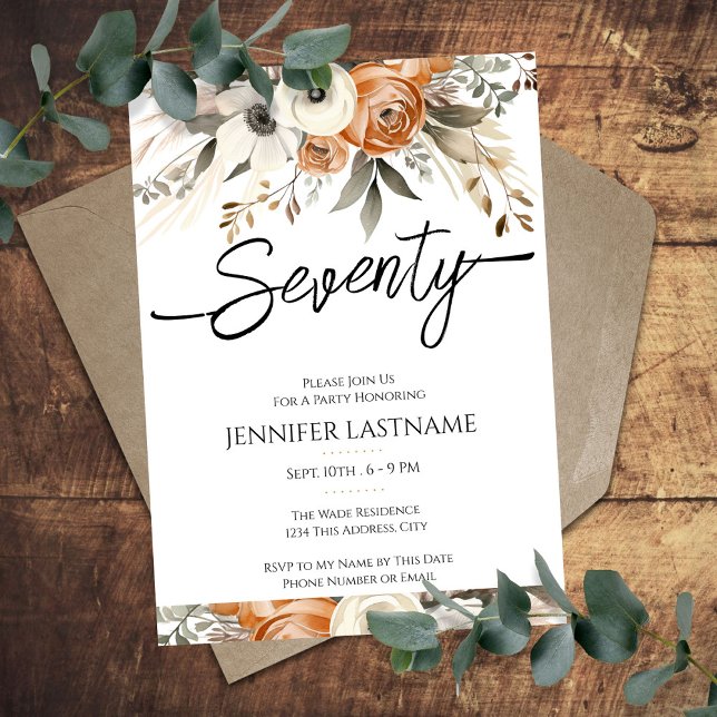 Invitación Cumpleaños número 70 Rustic Floral Otoño  (Subido por el creador)
