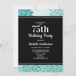 Invitación Cumpleaños número 75 de mujer con flores blancas y