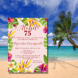 Invitación Cumpleaños número 75 elegante rosa hawaiano españo