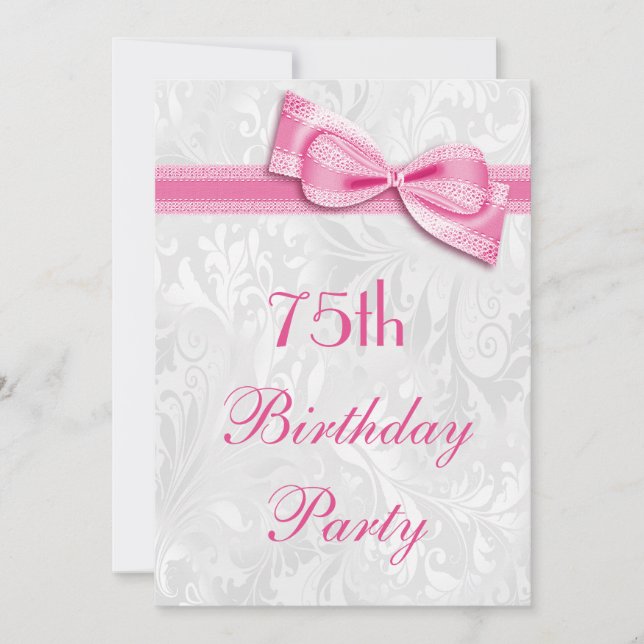 Invitación Cumpleaños número 75 Fiesta Damasco y Lazo Falso R (Anverso)