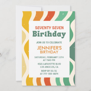 Invitación Cumpleaños número 77 Retro Groovy 70s Ondulado