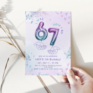 Invitación Cumpleaños número 7 de niños con meme glitter Seis