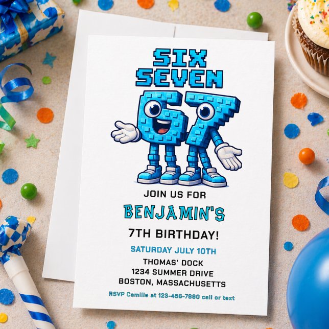 Invitación Cumpleaños número 7 del meme Seis Siete | Divertid (Six Seven Meme 7th Birthday Party | Funny Trendy Invitation
)