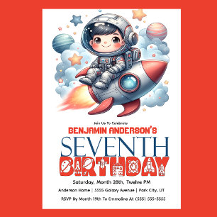 Invitación Cumpleaños número 7 del niño astronauta cohete