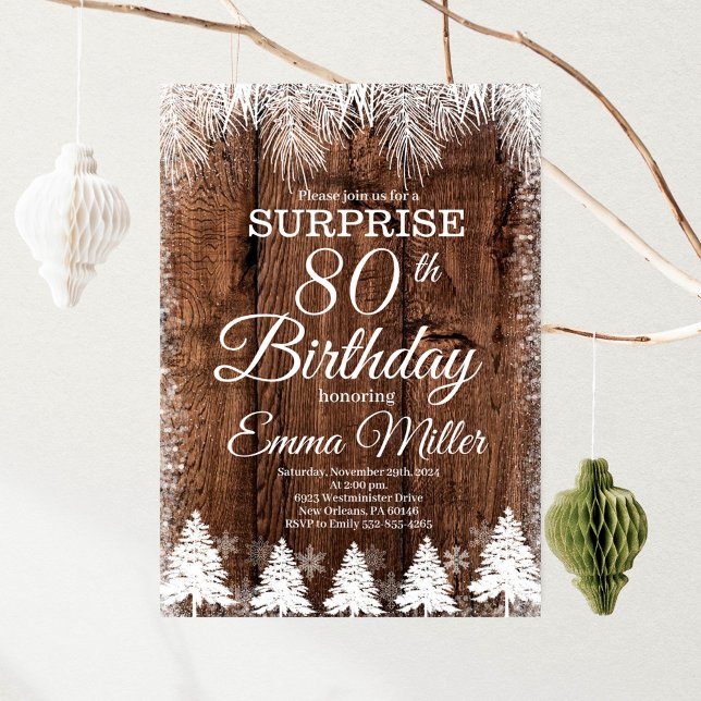 Invitación Cumpleaños número 80 de invierno rústico (Subido por el creador)