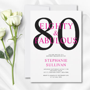 Invitación Cumpleaños número 80 de rosa y negro ochenta y fab