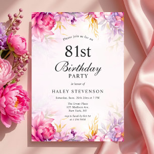 Invitación Cumpleaños número 81 Chic Floral Pastel Acuarela F