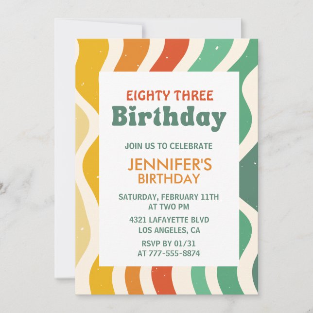 Invitación Cumpleaños número 83 Retro Groovy 70s Ondulado (Anverso)