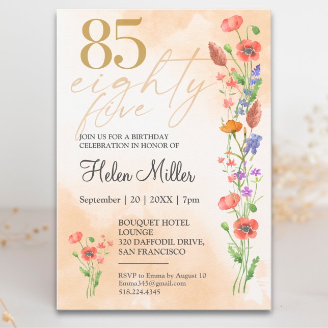Invitación Cumpleaños número 85 de Soft Wildflower - 85 Años (Subido por el creador)
