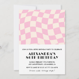 Invitación Cumpleaños número 86 Retro Vintage Rosa a Cuadros