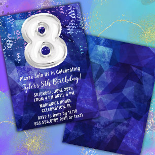 Invitación Cumpleaños número 8 Boy Blue White