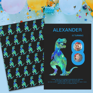 Invitación Cumpleaños número 8 de los chicos T-Rex Dino perso