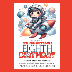 Invitación Cumpleaños número 8 del niño astronauta de Rocket