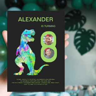 Invitación Cumpleaños número 8 personalizado del dinosaurio T