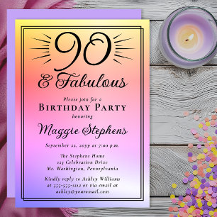 Invitación Cumpleaños número 90 fabuloso con Ombre Rosa Púrpu