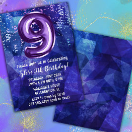 Invitación Cumpleaños número 9 de Boy Blue Purple