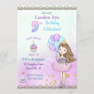Invitación Cumpleaños número 9 de la niña Princesa Cupcake Gl