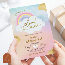 Invitación Cumpleaños número 9 infantil colorido de nube y ar