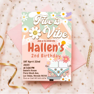 Invitación Cumpleaños número cinco Five a Vibe Groovy Retro A
