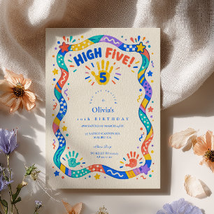 Invitación Cumpleaños número cinco High Five Colorido Ondulad