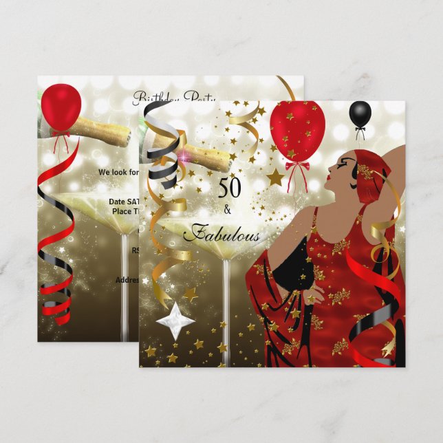 Invitación Cumpleaños número cincuenta glamuroso señora fabul (Anverso / Reverso)