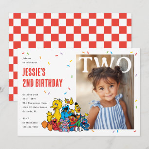 Invitación Cumpleaños número dos de la Calle Sésamo con confe