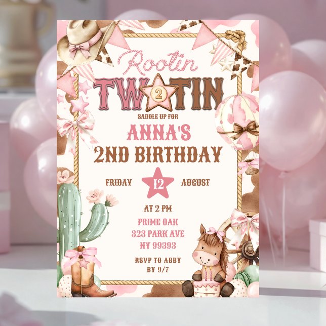 Invitación Cumpleaños número dos Rootin Tootin Pink (Subido por el creador)
