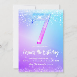 Invitación Cumpleaños número hielo blanco purpurina Niña 7º C