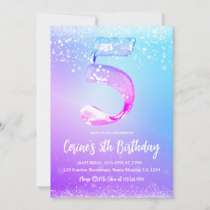 Invitación Cumpleaños número hielo purpurina blanca niña 5 añ