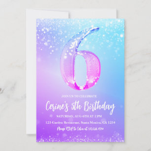 Invitación Cumpleaños número hielo purpurina blanca niña 6º c