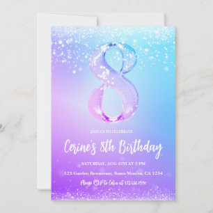 Invitación Cumpleaños número hielo purpurina blanca Niña 8º C