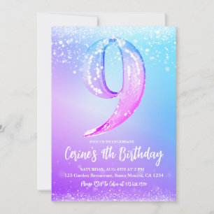 Invitación Cumpleaños número hielo purpurina blanca niña nuev