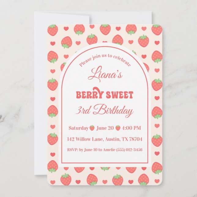 Invitación Cumpleaños número tres de la dulce niña de la fres (Anverso)