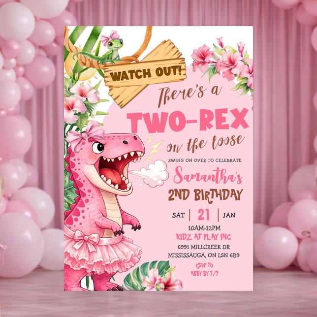 Invitación Cumpleaños número tres de Pink Two Rex On The Loos (Subido por el creador)