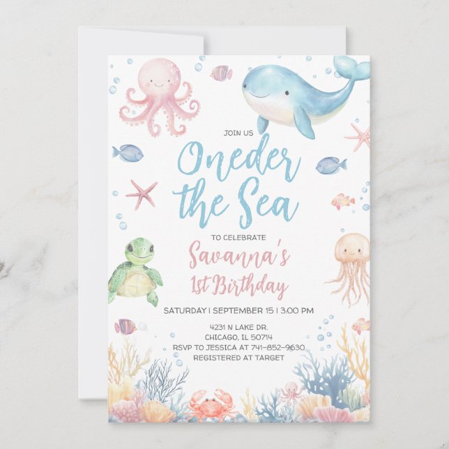 Invitación Cumpleaños número uno bajo el mar (Anverso)