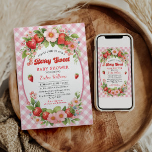 Invitación Cumpleaños número uno Berry Sweet Strawberry