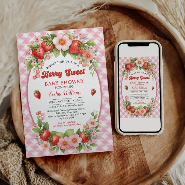 Invitación Cumpleaños número uno Berry Sweet Strawberry (Subido por el creador)