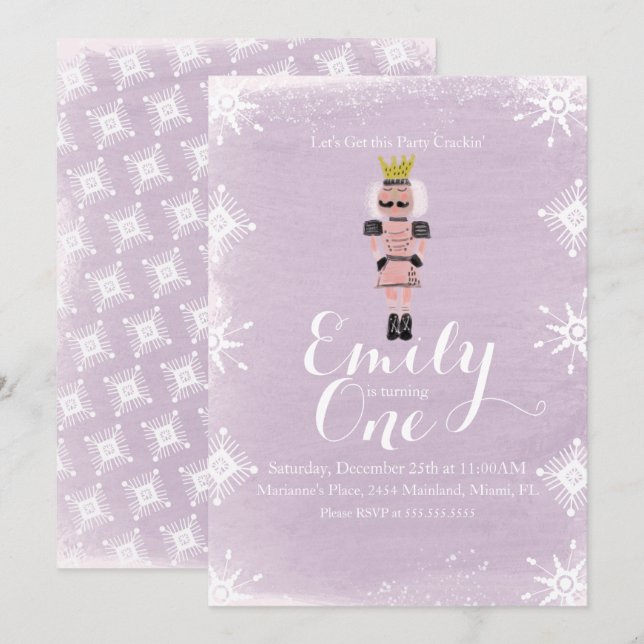 Invitación Cumpleaños Número Uno Cascanueces Copos de Nieve A (Anverso / Reverso)