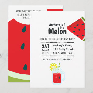 Invitación Cumpleaños número uno con el tema de una sandía